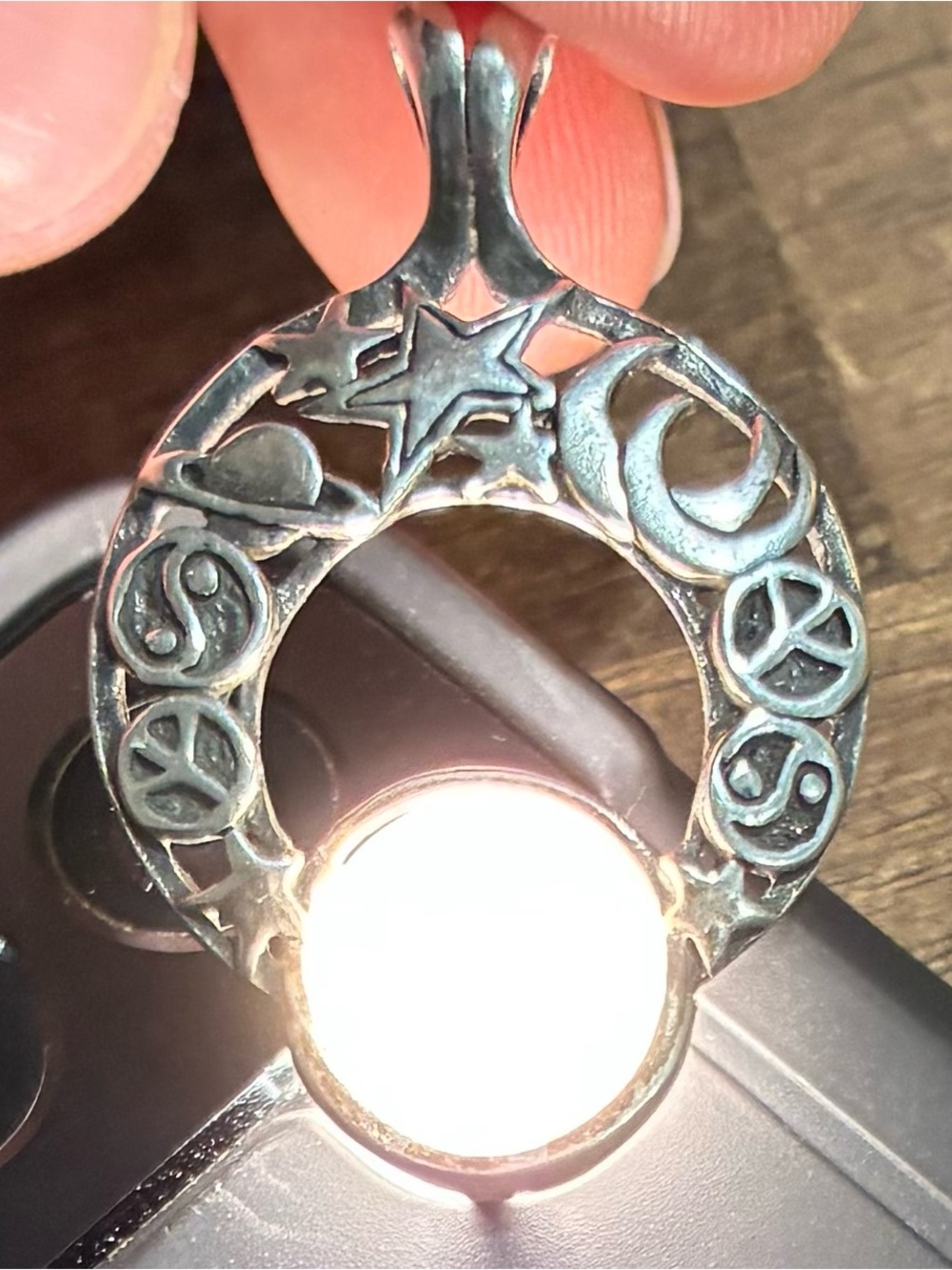 Vintage Silver Celestial Pendant Necklace with Rose Quartz - Picture 7 of 7